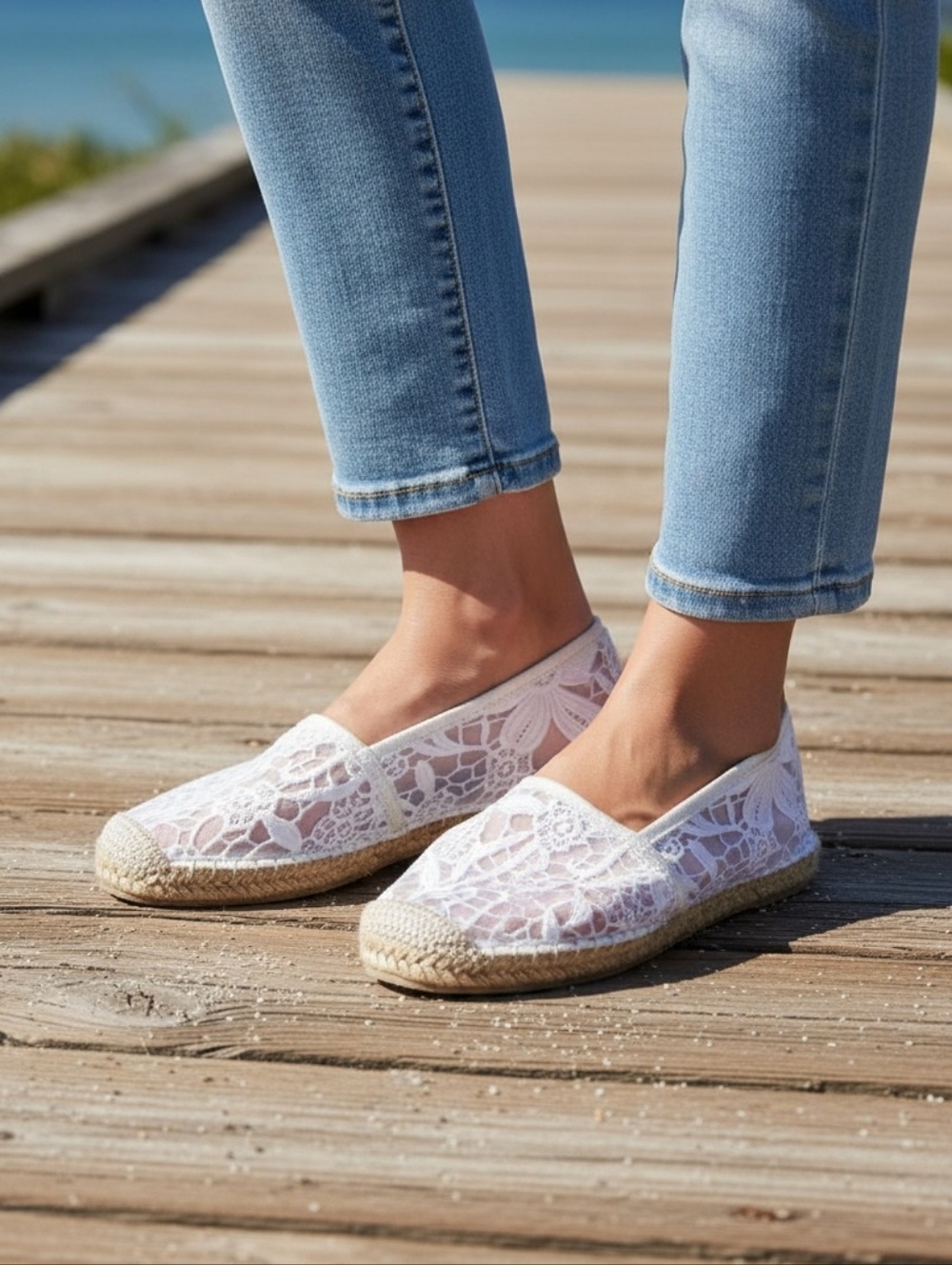 Ann Taylor White Lace Espadrille Flats